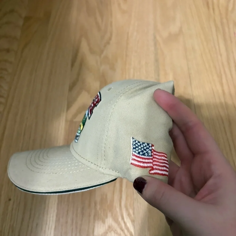 Vintage Koch Farm Service Embroidered Adjustable Hat Tan Farming Red Bard Scene